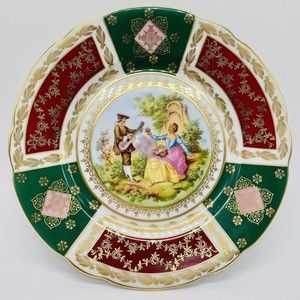 Fragonard Courting Couple Bavaria Waldershof Plate Multicolor with Gold 7.5"